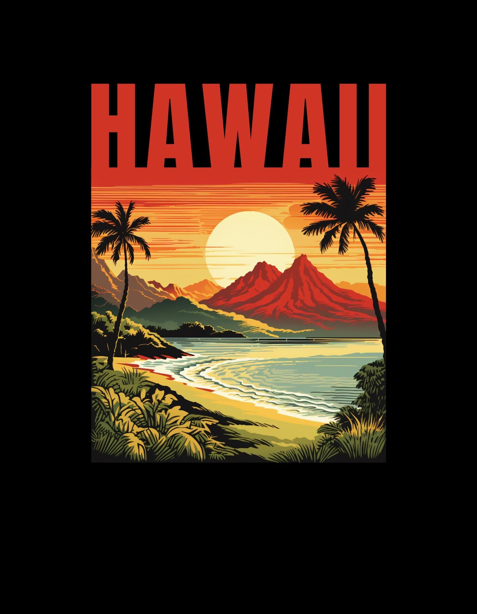 Hawaii T-Shirt Design: Colorful Beach Scene PNG SVG (Downloadable File)