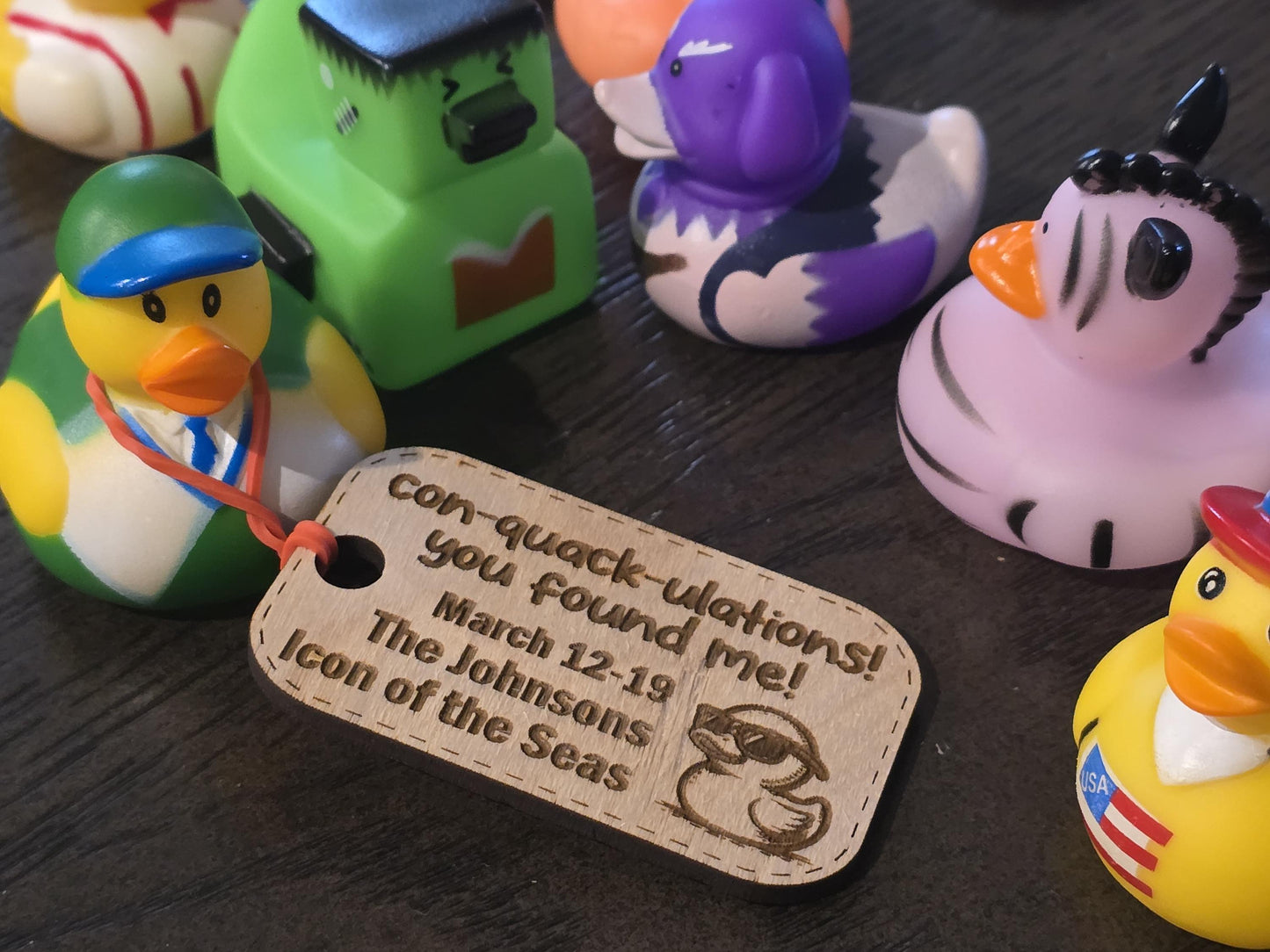 Engraved Wood Duck Tags: Cruise Ship Game, Set of 10